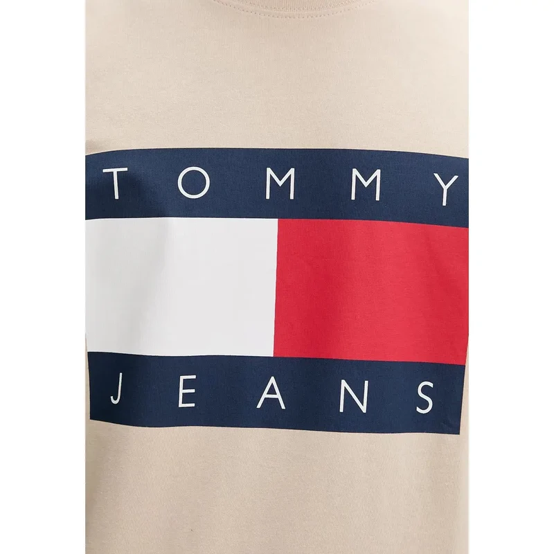 Tommy Hilfiger Herren T-Shirt aus Bio-Baumwolle, beige, Kurzarm