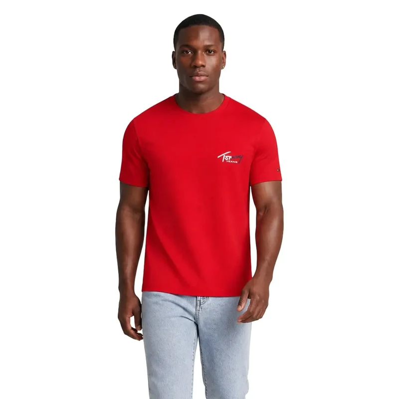 Tommy Hilfiger Rotes T-Shirt für Herren aus Bio-Baumwolle
