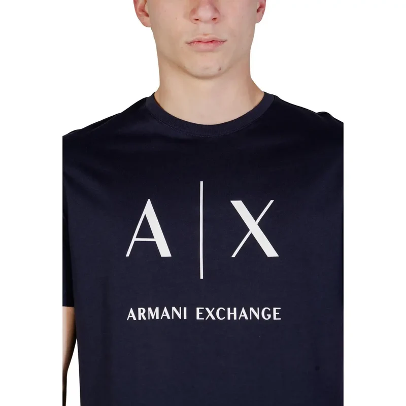 Armani Exchange Herren T-Shirt aus blauer Baumwolle mit Rundhalsausschnitt