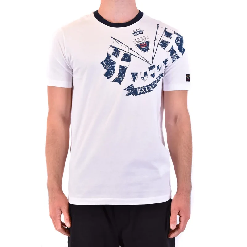 Paul and Shark Herren T-Shirt aus weißer Baumwolle, normale Passform