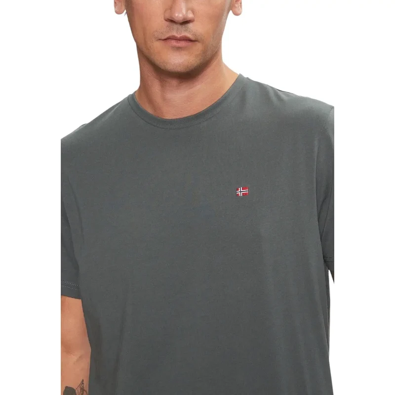 Napapijri Herren grünes Baumwoll-T-Shirt mit Rundhalsausschnitt