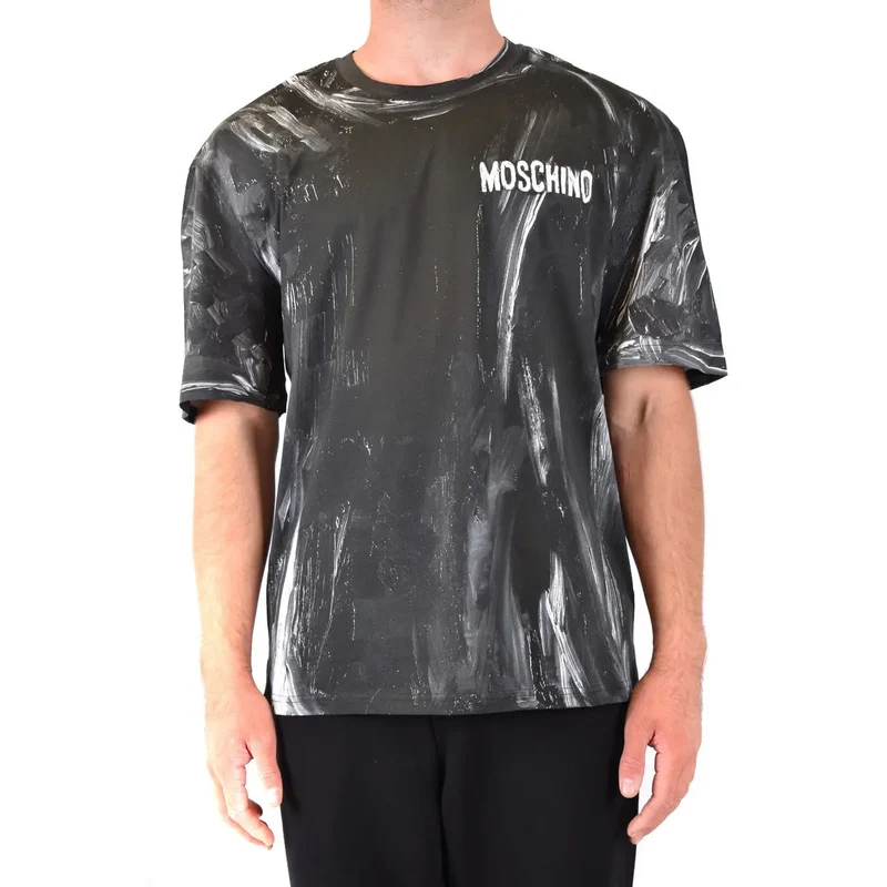Herren-T-Shirt von Moschino aus schwarzer Baumwolle, Rundhalsausschnitt