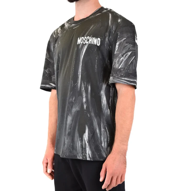 Herren-T-Shirt von Moschino aus schwarzer Baumwolle, Rundhalsausschnitt