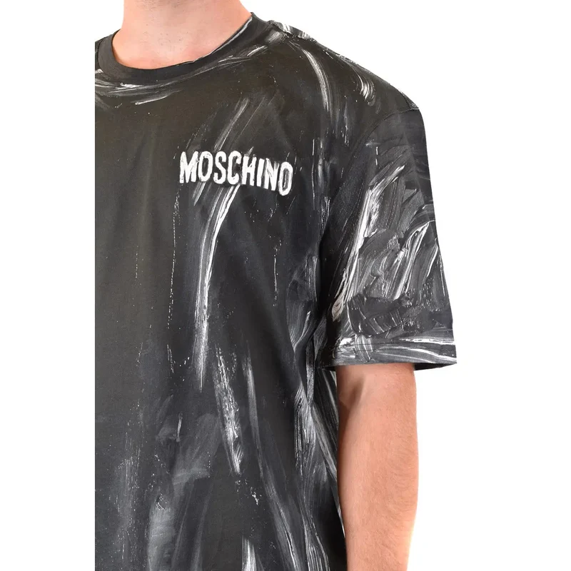 Herren-T-Shirt von Moschino aus schwarzer Baumwolle, Rundhalsausschnitt