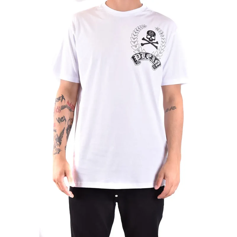 Philipp Plein Herren Weißes Baumwoll-T-Shirt Rundhals