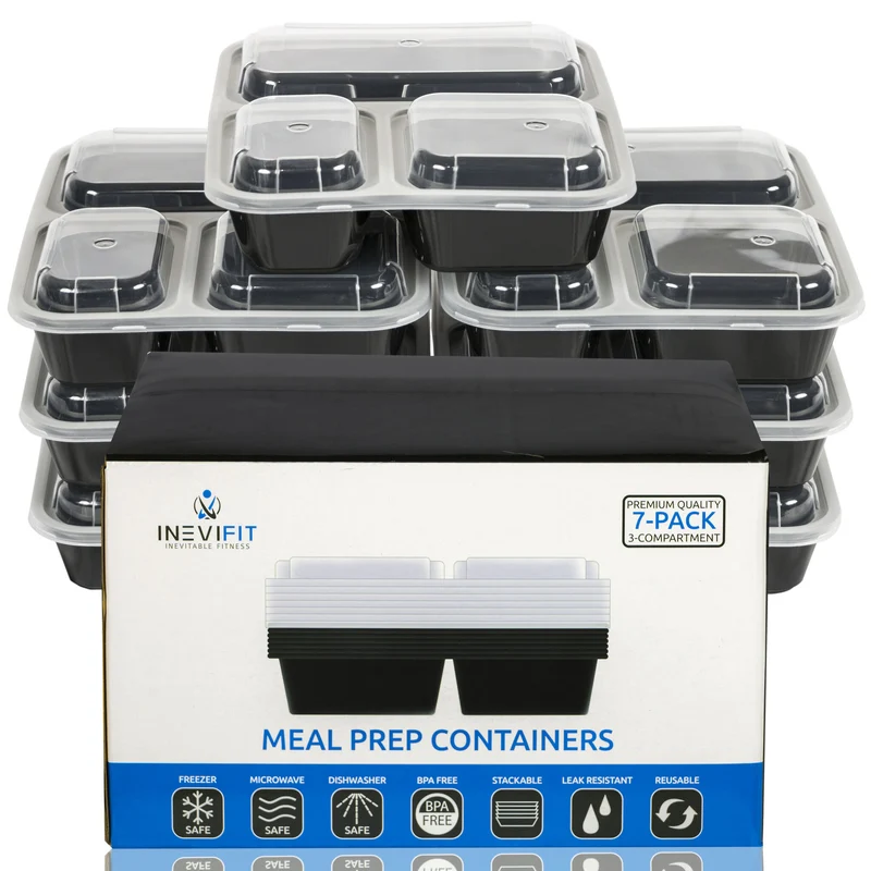 INEVIFIT | Meal Prep Containers 36 oz. 3-Compartment