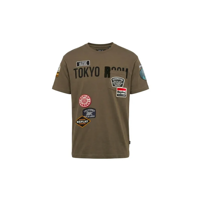 Replay Herren T-Shirt aus grüner Baumwolle, lockere Passform