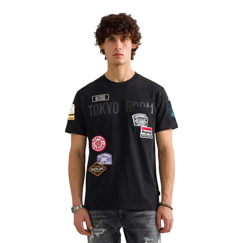 Replay Herren T-Shirt aus grüner Baumwolle, lockere Passform