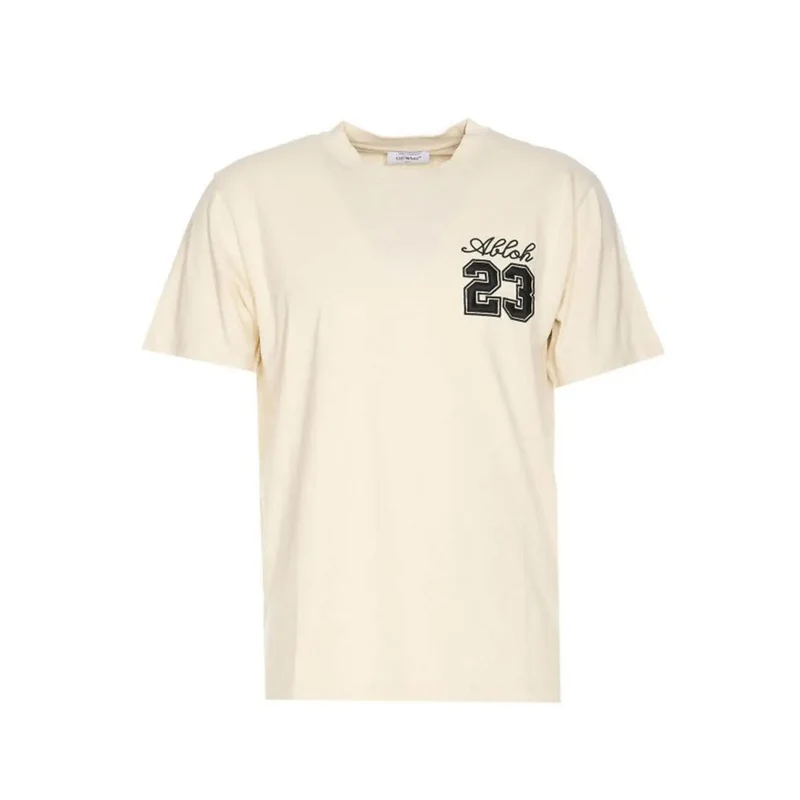 Beige T-Shirt aus Baumwolle für Herren in Off-White, Rundhalsausschnitt