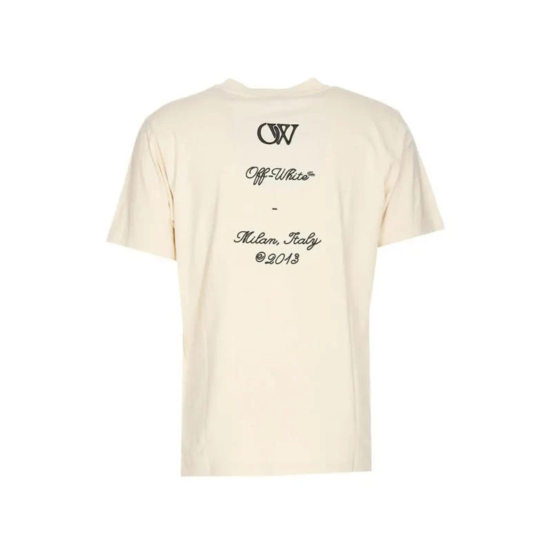 Beige T-Shirt aus Baumwolle für Herren in Off-White, Rundhalsausschnitt