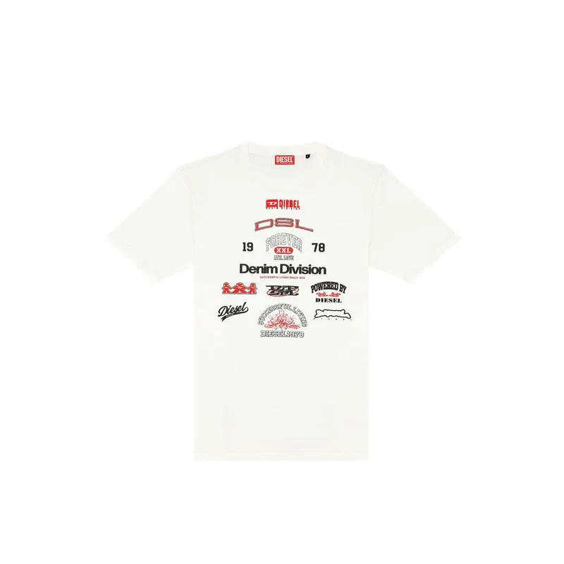 Diesel Weißes Herren-T-Shirt aus Baumwolle mit Rundhalsausschnitt