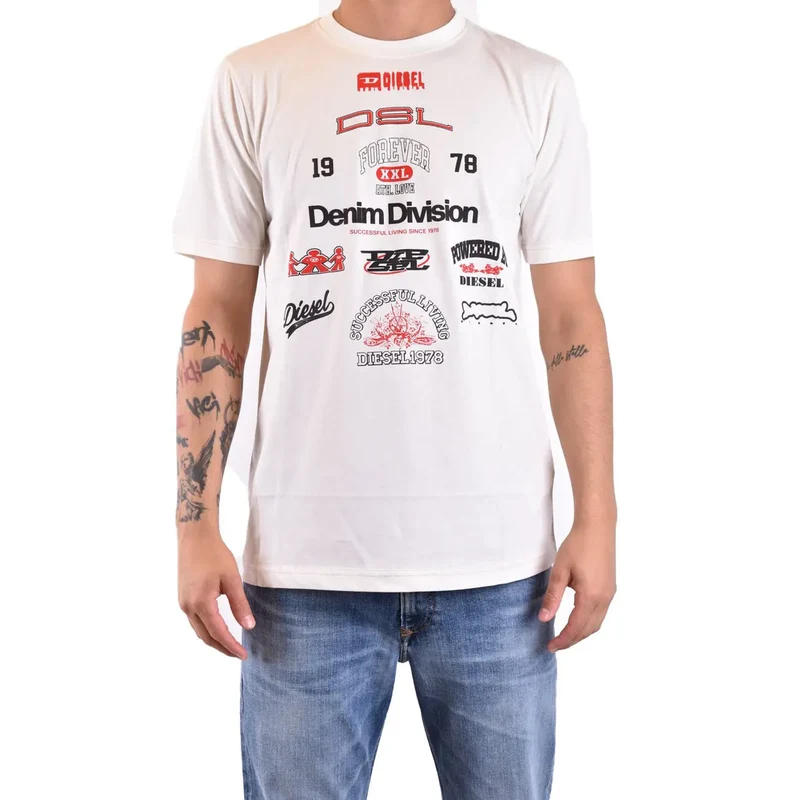 Diesel Weißes Herren-T-Shirt aus Baumwolle mit Rundhalsausschnitt