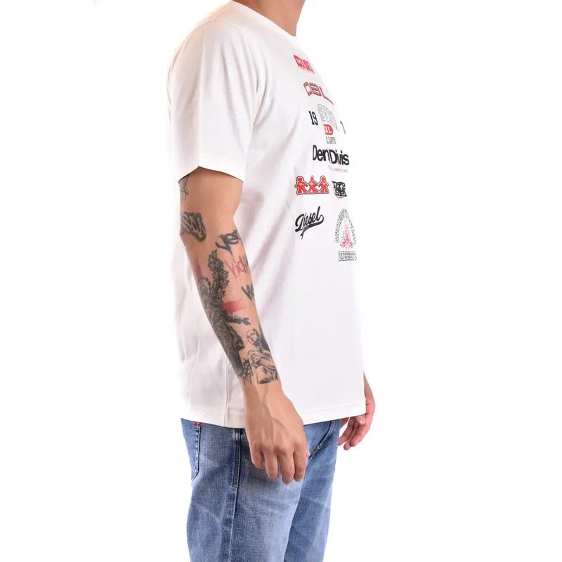 Diesel Weißes Herren-T-Shirt aus Baumwolle mit Rundhalsausschnitt