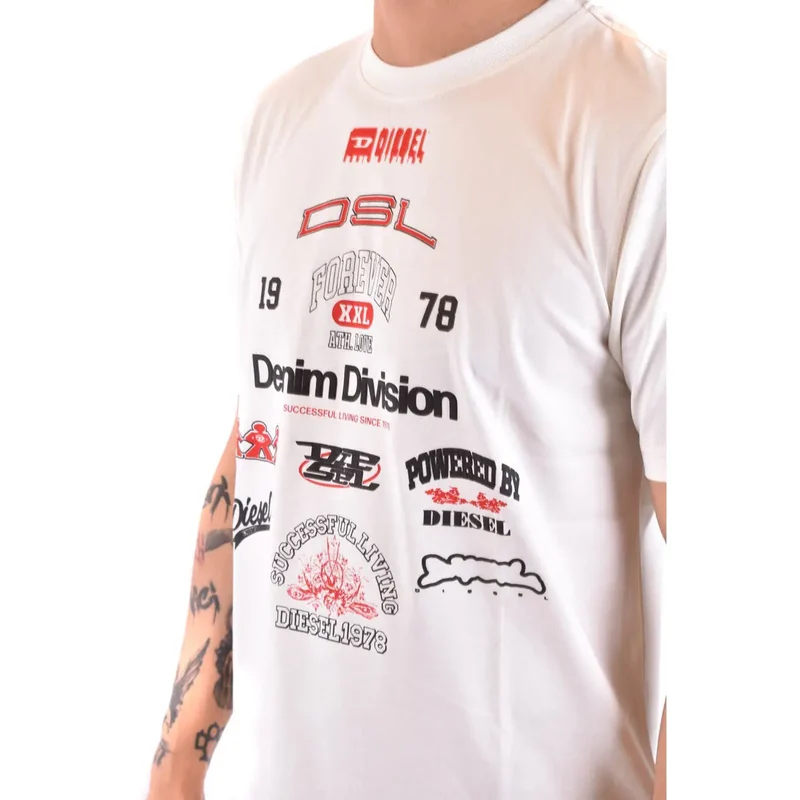 Diesel Weißes Herren-T-Shirt aus Baumwolle mit Rundhalsausschnitt
