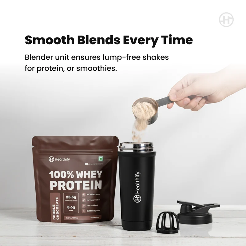 Healthify Premium Stainless Steel Protein Shaker,Leak-Proof Metal Shaker for Men & Women, BPA Free 700ML
