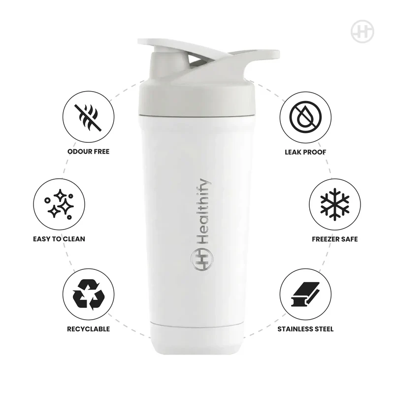 Healthify Premium Stainless Steel Protein Shaker,Leak-Proof Metal Shaker for Men & Women, BPA Free 700ML