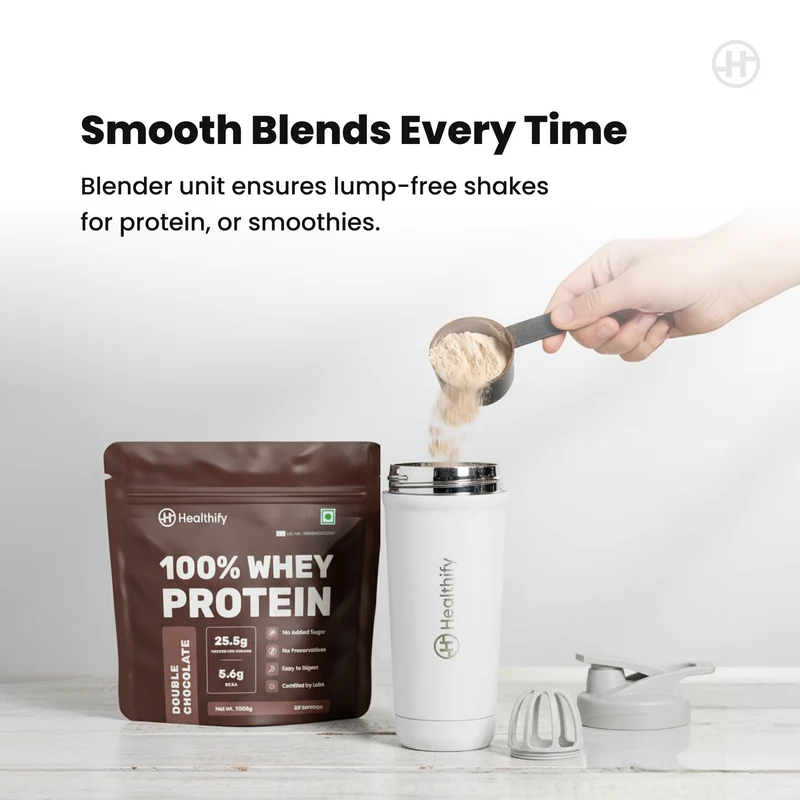 Healthify Premium Stainless Steel Protein Shaker, BPA Free 700ML (White)