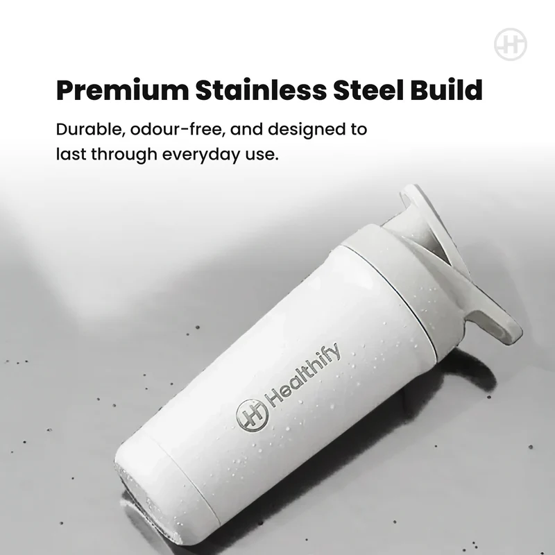 Healthify Premium Stainless Steel Protein Shaker, BPA Free 700ML (White)