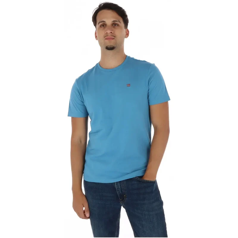 Napapijri Herren-T-Shirt aus hellblauer Baumwolle mit Rundhalsausschnitt