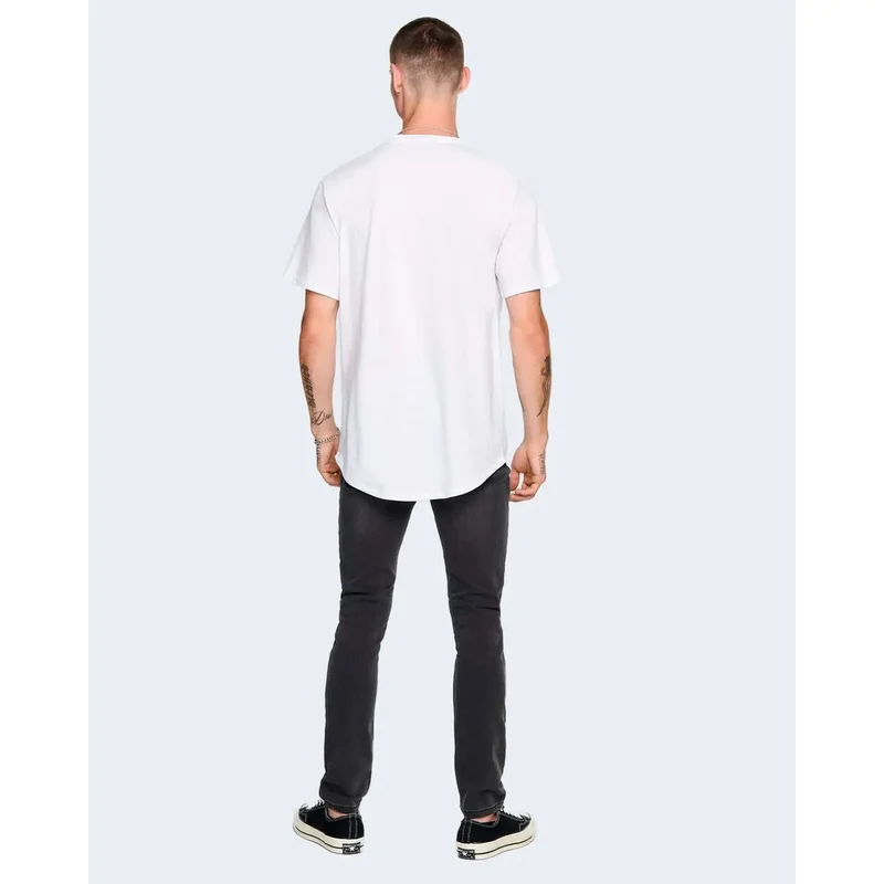 Only and Sons Herren Weißes Baumwoll-T-Shirt Rundhals