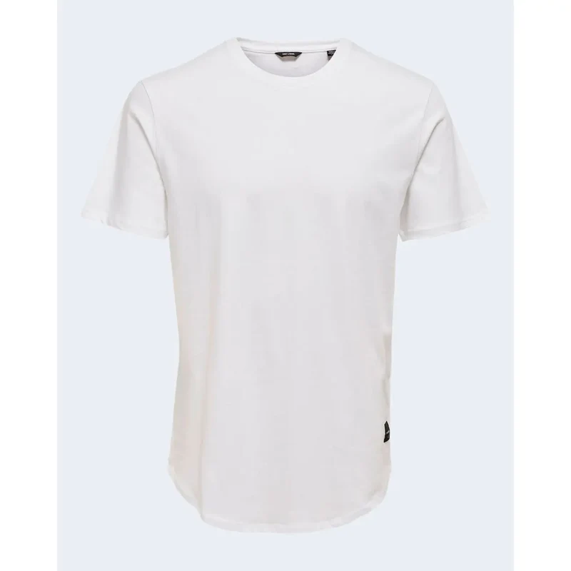 Only and Sons Herren Weißes Baumwoll-T-Shirt Rundhals