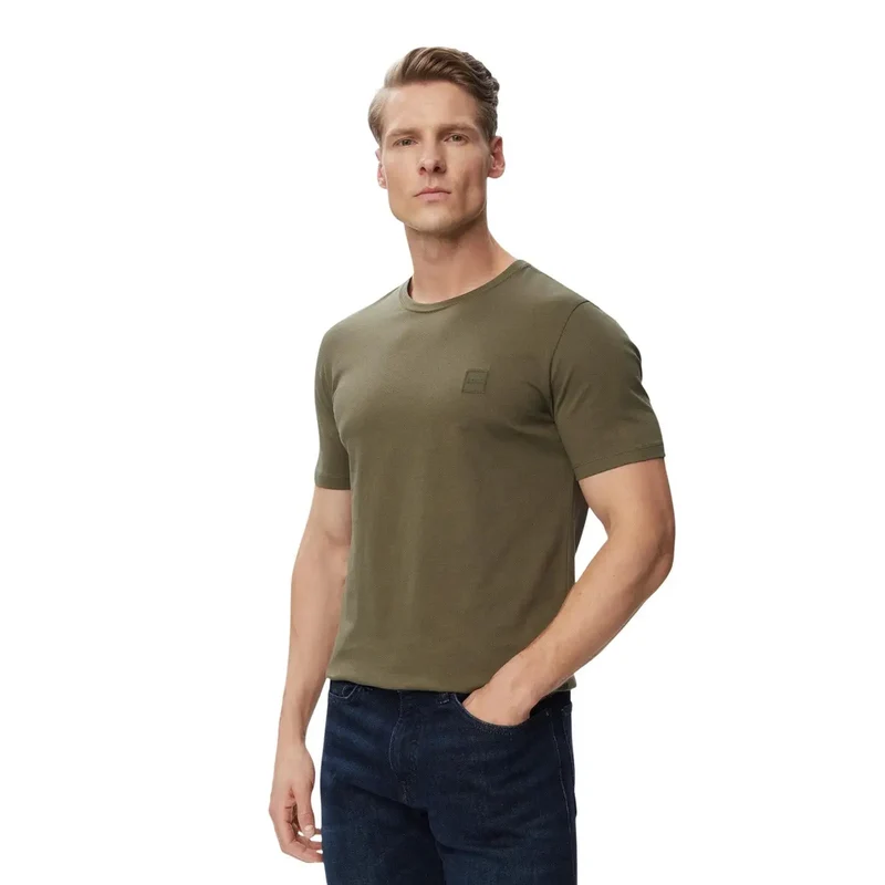 Boss Herren Grünes Baumwoll-T-Shirt Rundhalsausschnitt