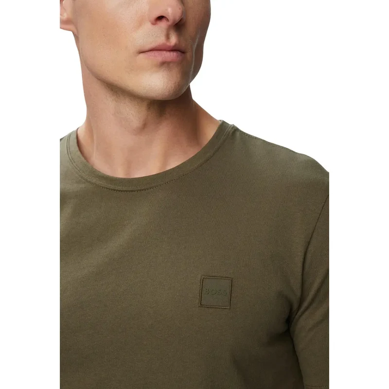 Boss Herren Grünes Baumwoll-T-Shirt Rundhalsausschnitt
