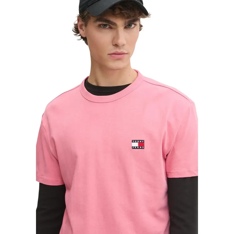 Tommy Hilfiger Herren T-Shirt aus rosa Bio-Baumwolle, normale Passform