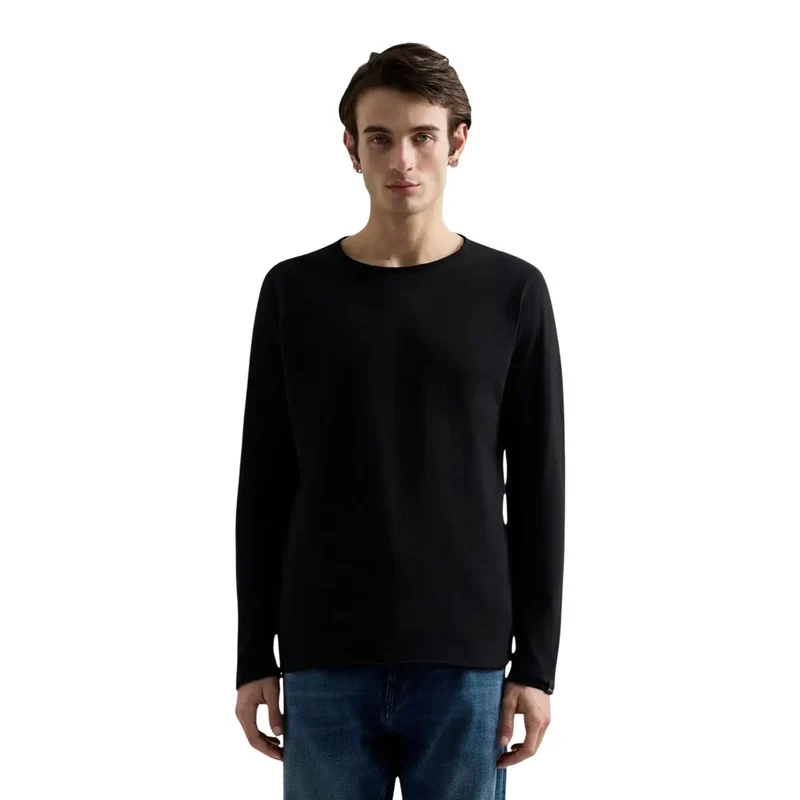 Replay Herren Schwarzes Langarm-T-Shirt aus Baumwolle