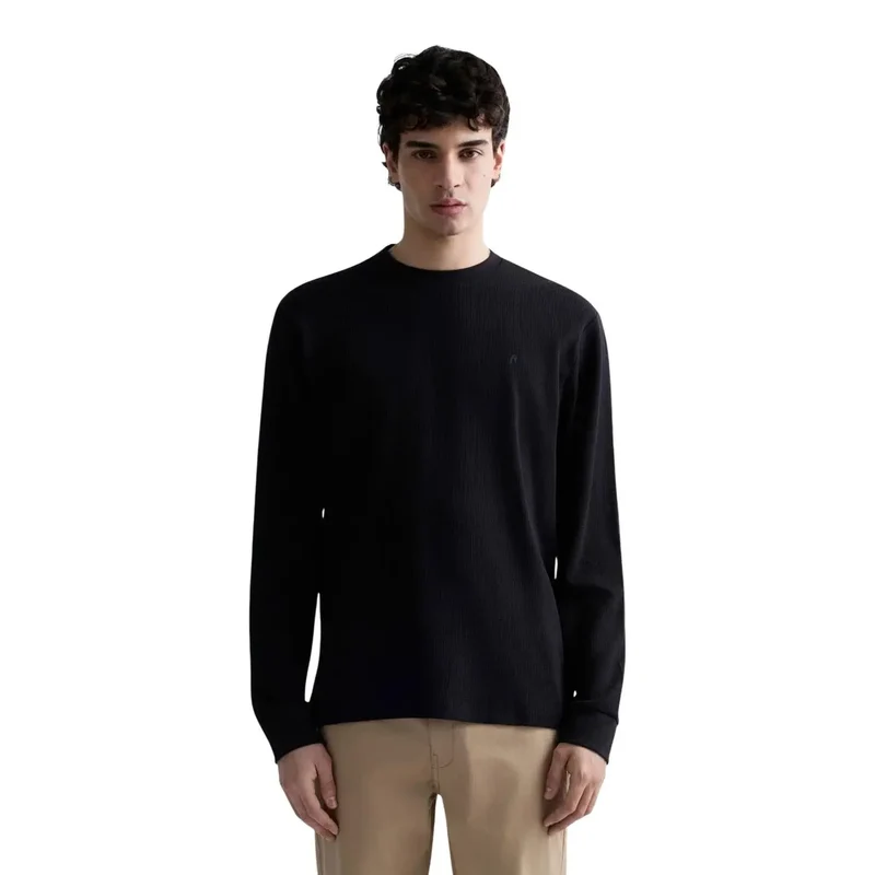 Replay Herren Schwarzes Baumwoll-Waffel-Langarmshirt
