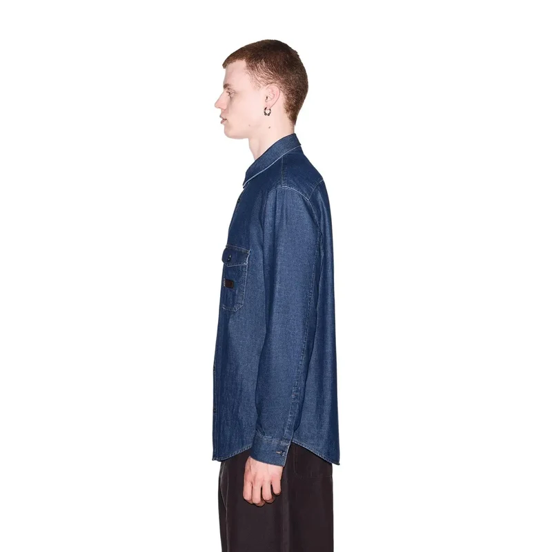 Armani Exchange Herrenhemd aus blauer Baumwolle, klassisch lang