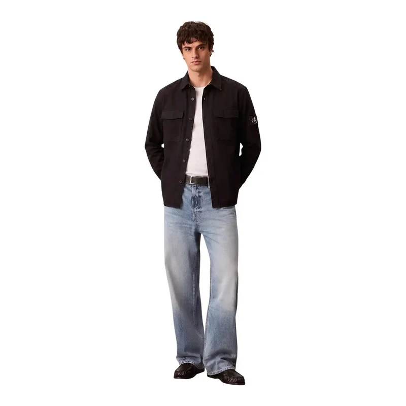 Calvin Klein Schwarzes Herrenhemd aus Baumwolle, klassisch, langärmelig