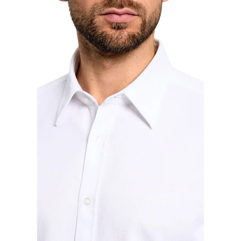 Boss Herren Baumwollhemd Weiß Langarm Freizeit Normal