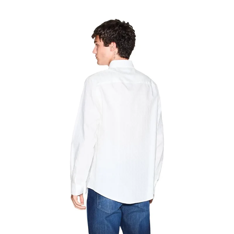 Armani Exchange Weißes Herren-Baumwollhemd mit geometrischem Muster