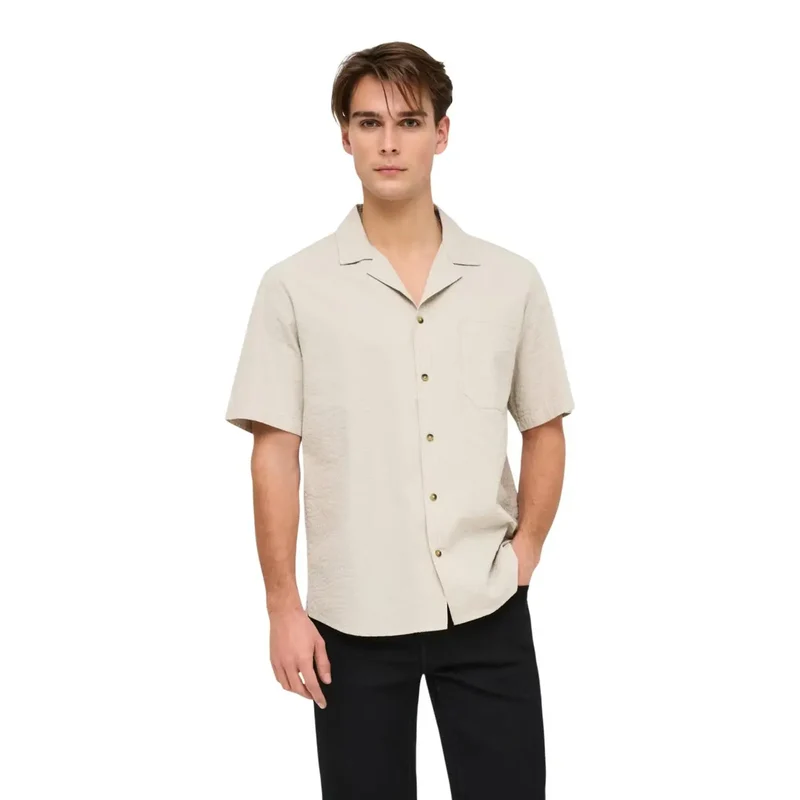 Only and Sons Herren-Resorthemd aus Baumwolle, Blau