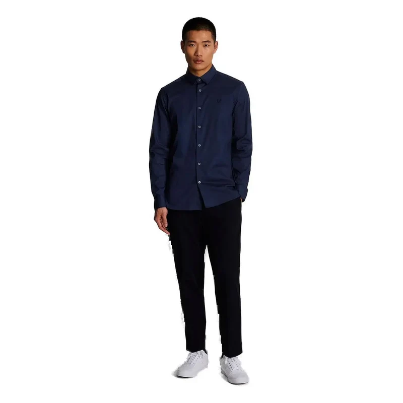 Lyle and Scott Herren Baumwollhemd Blau Langarm