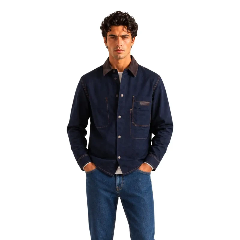 Armani Exchange Herren-Baumwollhemd, blau, klassisch, langärmelig