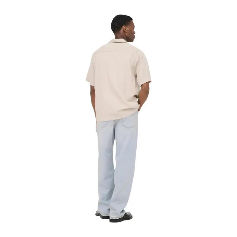 Only And Sons Herren Beige Tencel V-Ausschnitt Hemd