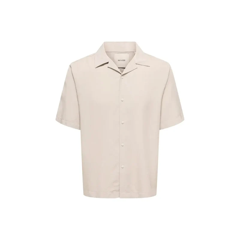 Only And Sons Herren Beige Tencel V-Ausschnitt Hemd