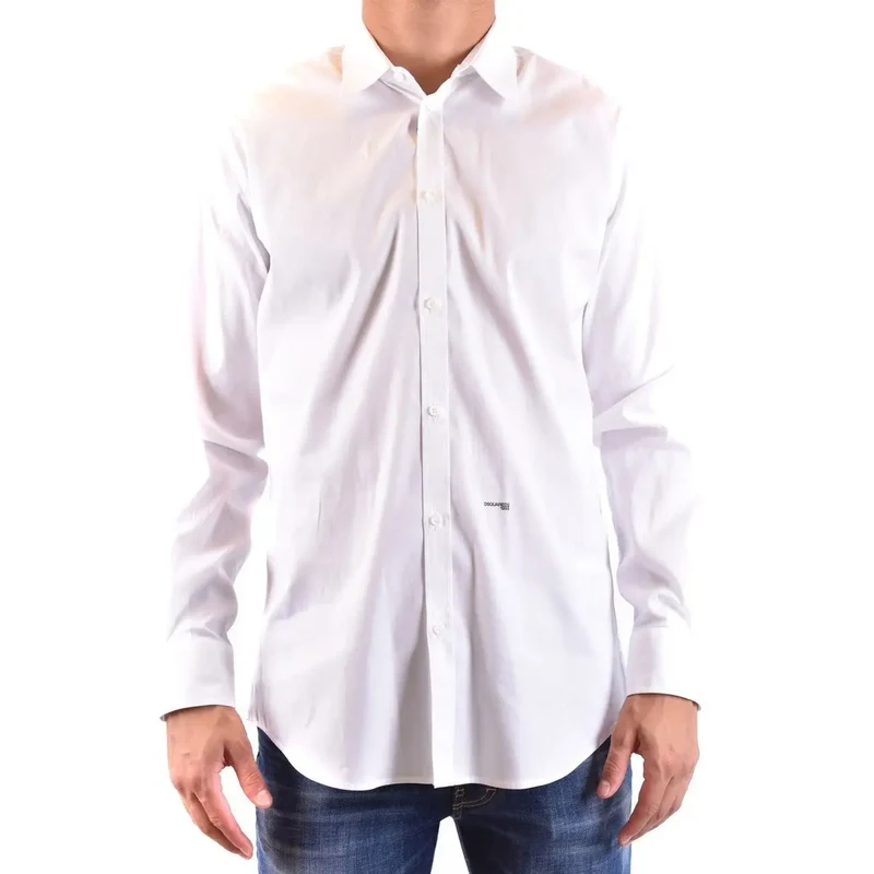 Dsquared2 Herren Weißes Baumwollhemd, klassisch, langärmlig