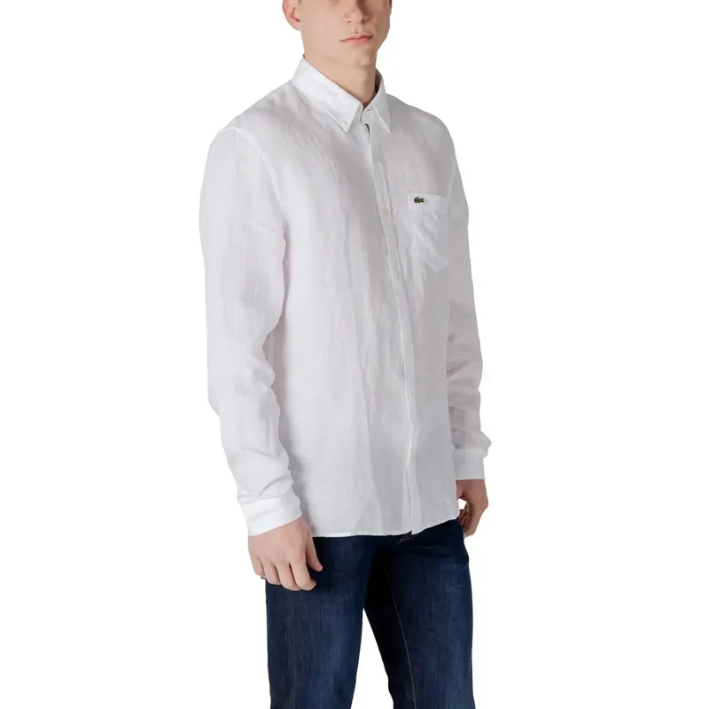 Lacoste Herren-Leinenhemd, weiß, langärmelig, klassisch
