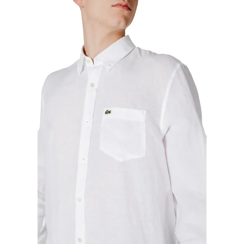 Lacoste Herren-Leinenhemd, weiß, langärmelig, klassisch