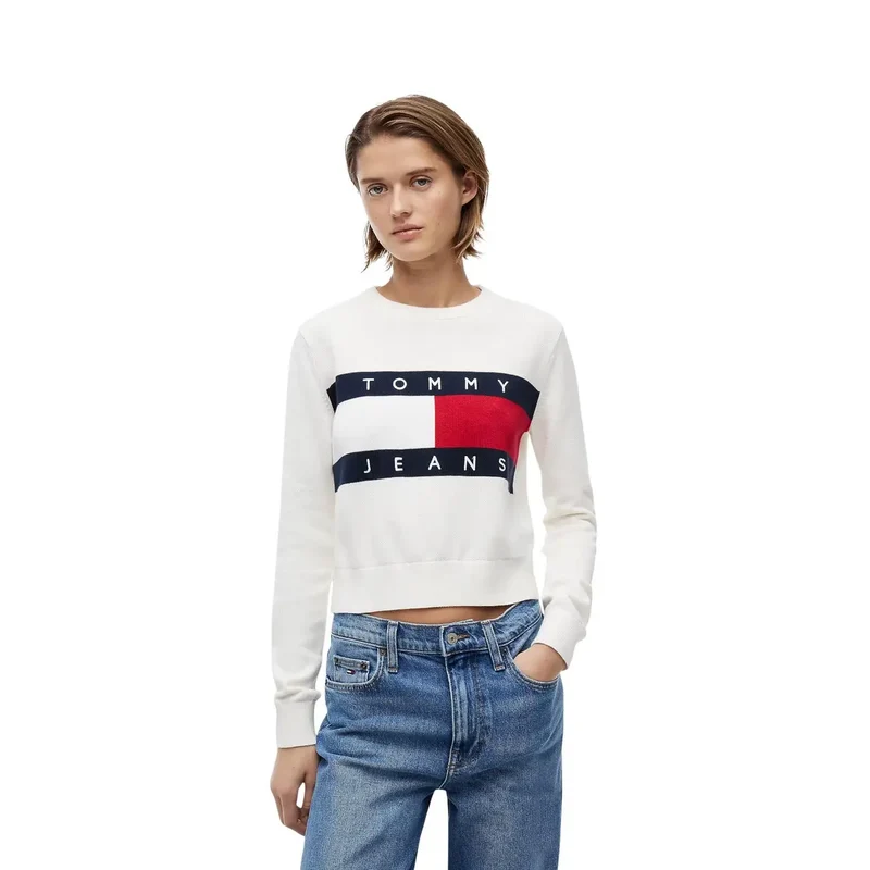 Tommy Hilfiger Damen-Sweatshirt, weiß, aus Bio-Baumwolle