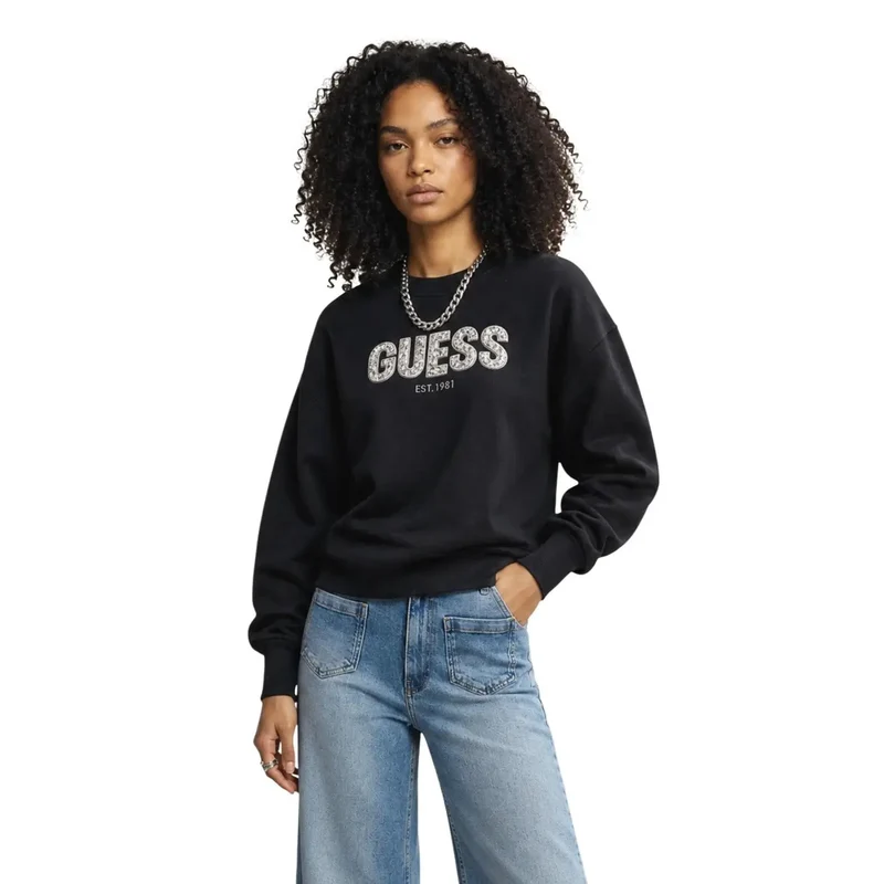 Guess Schwarzes Damen-Sweatshirt mit Logo aus Viskosemischung