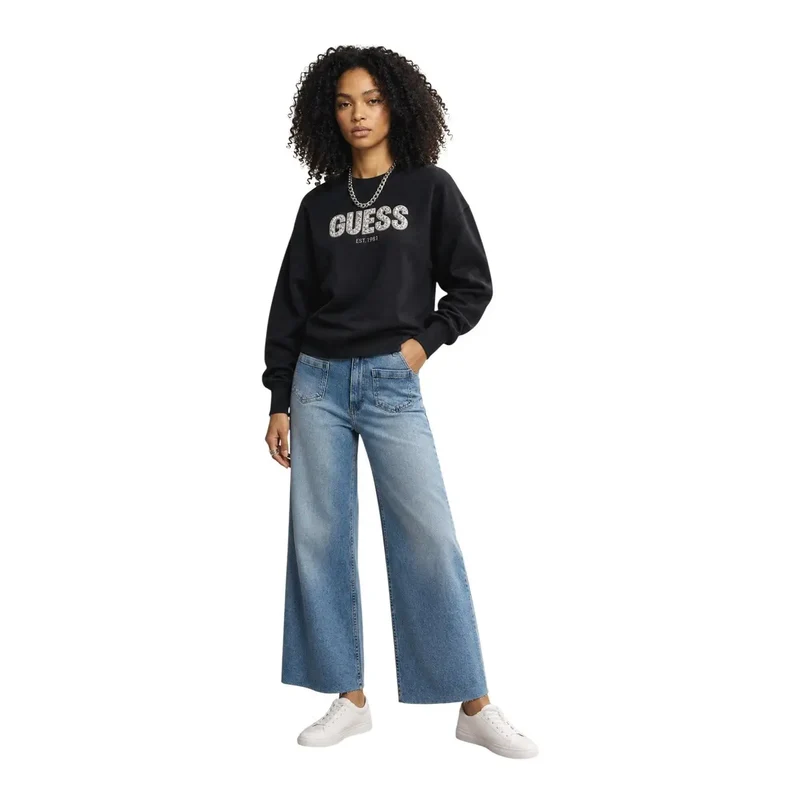 Guess Schwarzes Damen-Sweatshirt mit Logo aus Viskosemischung
