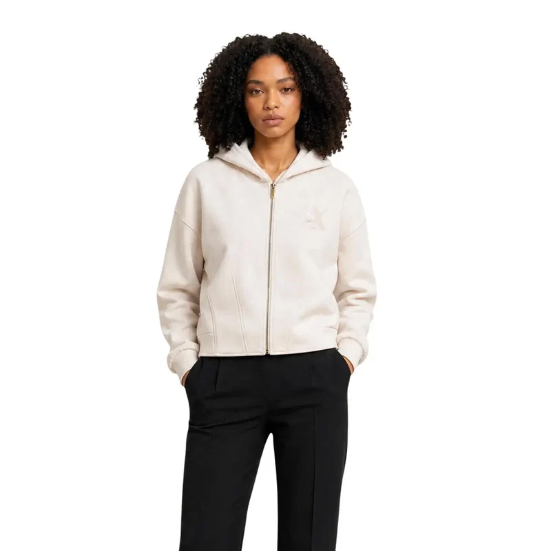 Armani Exchange Beige Damen-Sweatshirt mit Reißverschluss und Kapuze