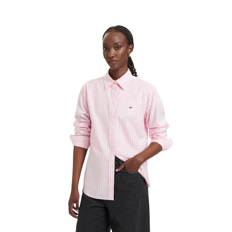 Tommy Hilfiger Damen gestreiftes Hemd aus Bio-Baumwolle in Rosa