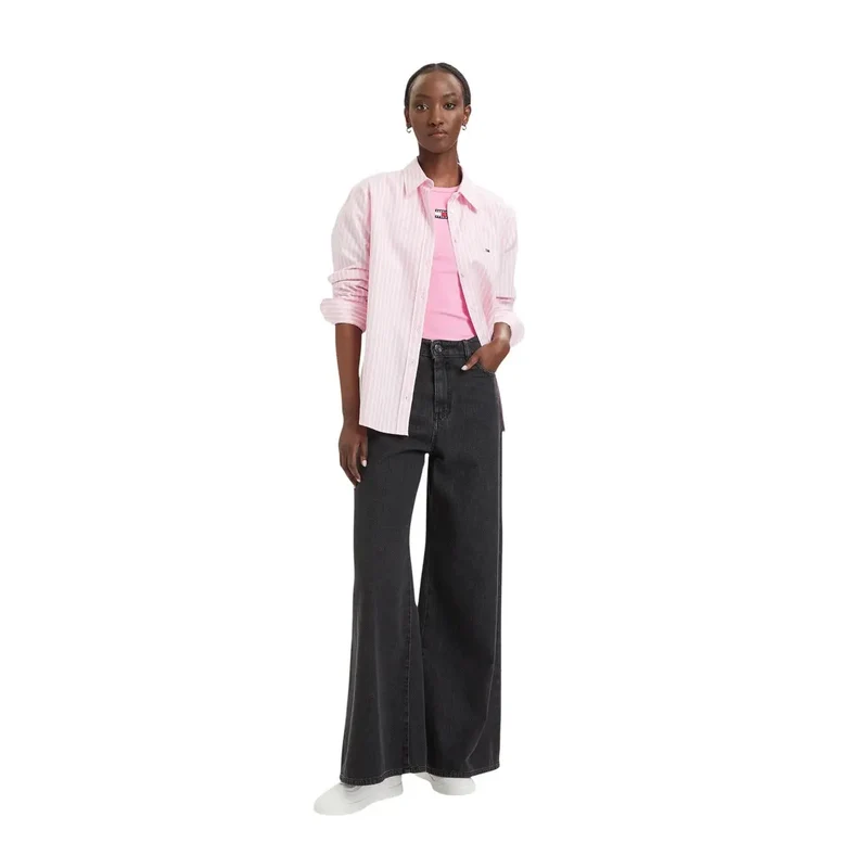 Tommy Hilfiger Damen gestreiftes Hemd aus Bio-Baumwolle in Rosa