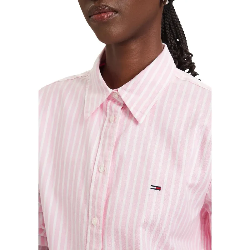 Tommy Hilfiger Damen gestreiftes Hemd aus Bio-Baumwolle in Rosa