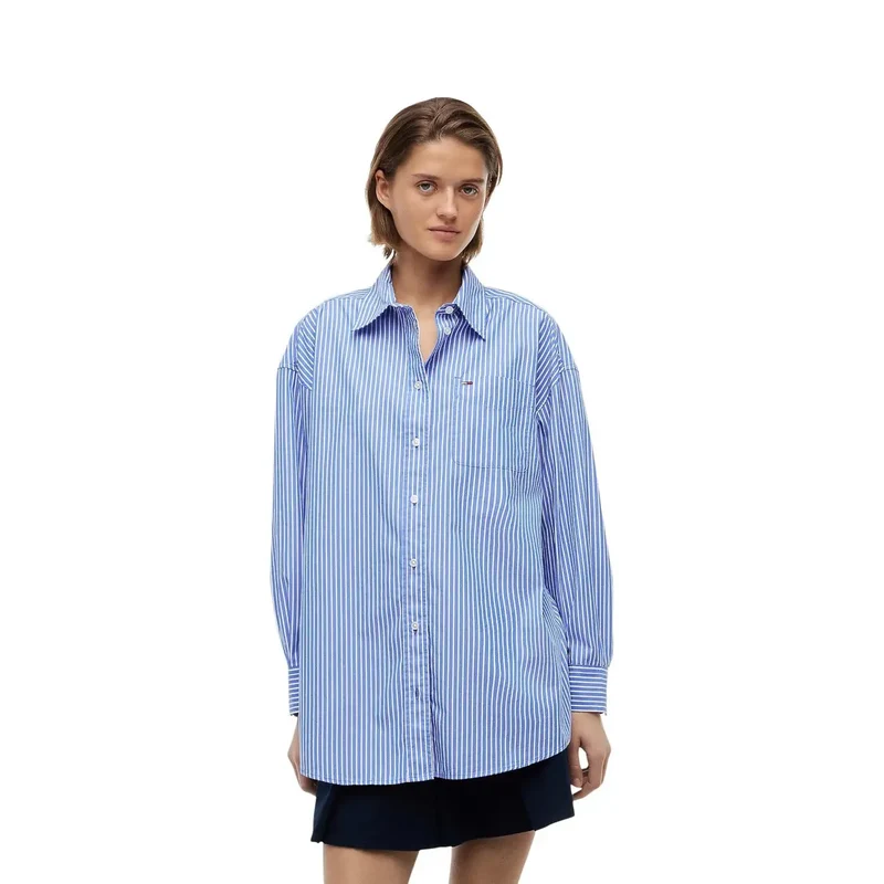 Tommy Hilfiger Damen Langarmshirt mit Streifen aus Bio-Baumwolle Blau